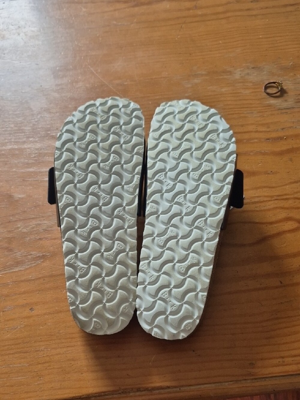 Nwt Birkenstock Black Slides with Big Black/White Buckles - Picture 3 of 4
